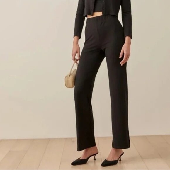 Reformation Pants - Reformation Black Pull on Knit Straight Leg Long Pants Elastic Waist Size XS